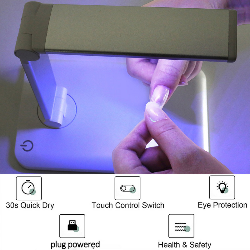 Nešiojamas sulankstomas nagų džiovintuvas UV LED šviesos lempa nagams greito nagų džiovinimo lempa manikiūrui kietinti visą gelinį nagų laką 10 LED USB