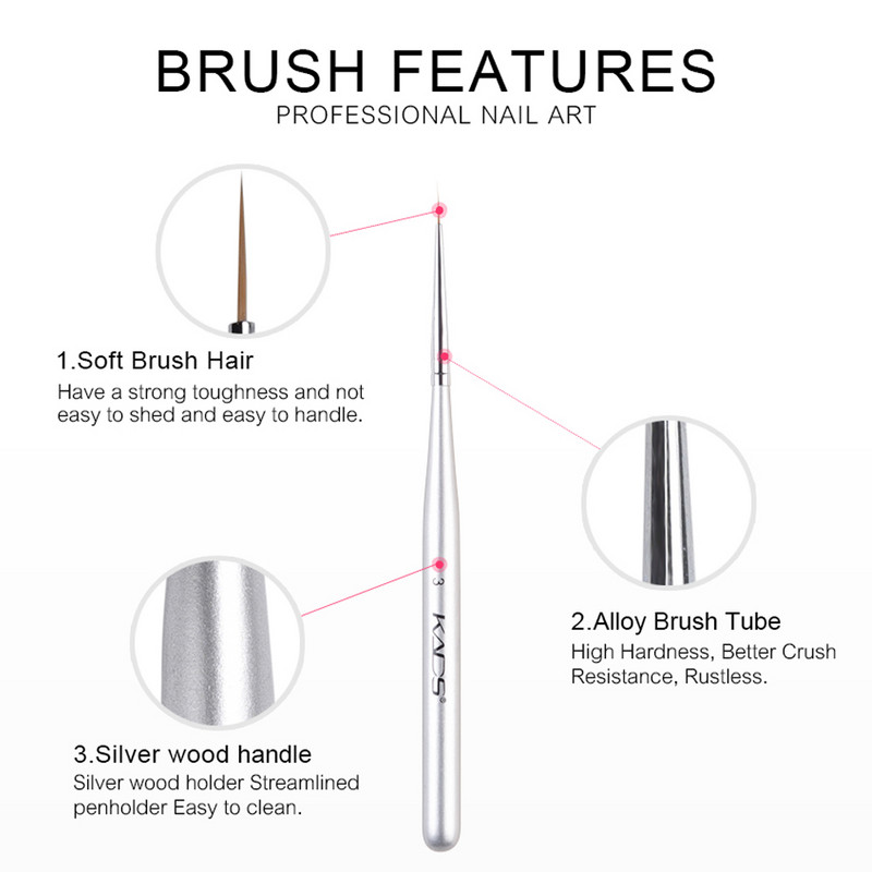 KADS 3kom/set profesionalna četka za crtanje noktiju srebrna akrilna četka za crtanje slika na noktima set četkica za nal