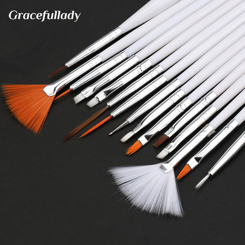 7/15 vnt. Plastikinės rankenėlės nagų šepetėlių rinkinys Dizainas Gelinis lakas Tapyba Piešimas Akrilo geliniai nagų šepetėliai, skirti nagų dailei, manikiūro įrankiai