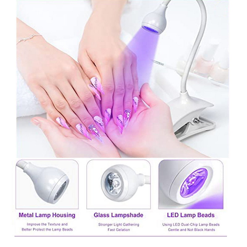 5V USB ulaz UV LED svjetlo Gooseneck Mini lampa za nokte Stezaljka za UV gel savjete za nokte Gel lak Prijenosna USB lampa za sušenje noktiju koja se lako drži