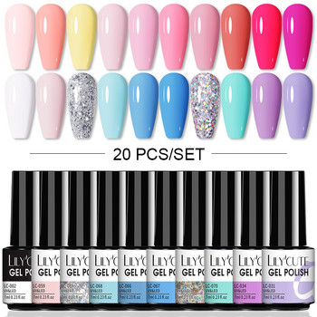 LILYCUTE 20Pcs/Σετ Gel Nail Polish Σετ Reflective Glitter Cat Magnetic Gel Nail Art Vernis Semi Permanent Soak Off UV Color Gel