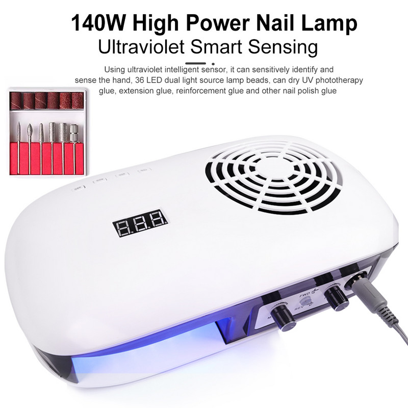 3 viename daugiafunkcinis manikiūro aparatas nagų gręžtuvas Silent Galingas dulkių siurblys 80W UV LED nagų lempa Greitai džiūsta nagų lakas
