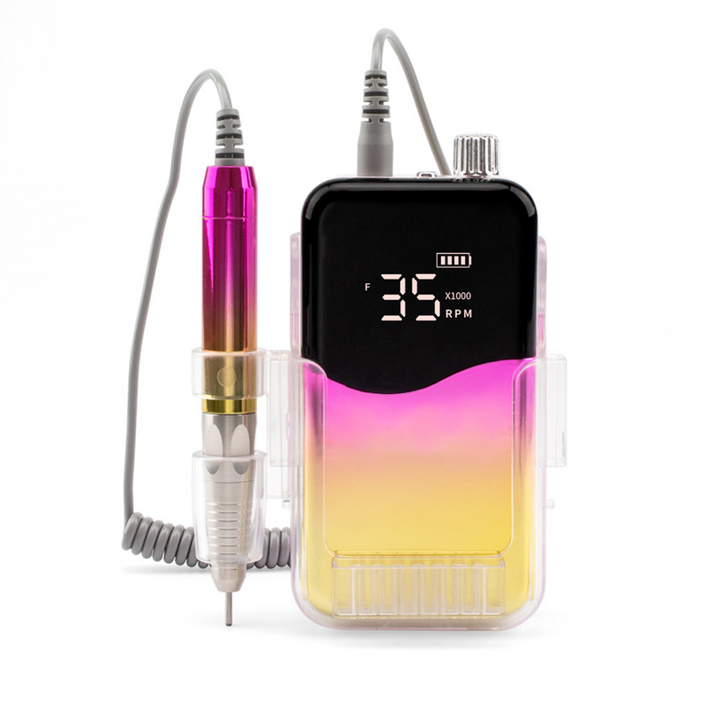 85 W bešepetis stalinis kompiuteris, 35000 RPM gradiento spalvos rankena, įkraunamas nagų gręžtuvas, nešiojamas belaidis elektrinis nagų gręžimo staklių rinkinys