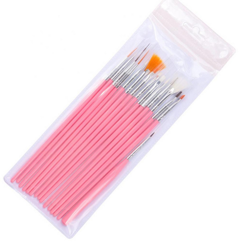 15 vnt., 15 dydžių, profesionalūs nagų gelio šepetėliai akrilo šepetėlis nagų dailės įrankiai, rašikliai, medinė rankena, taškantis piešimo dažų šepetėlių rinkinys