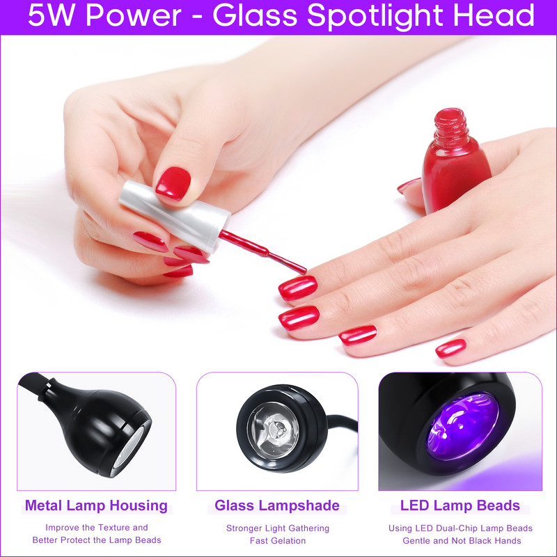 Mini UV körömlámpa Led Lights Szárító Ultraibolya érintőképernyős Rugalmas Clip-On Asztali USB Gél Keményítő manikűr Pedikűr eszközök