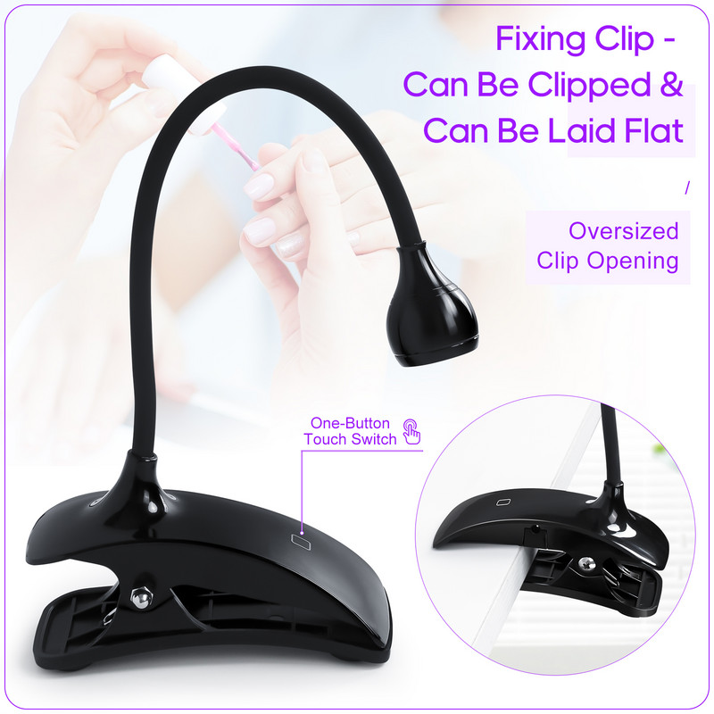 Mini UV körömlámpa Led Lights Szárító Ultraibolya érintőképernyős Rugalmas Clip-On Asztali USB Gél Keményítő manikűr Pedikűr eszközök