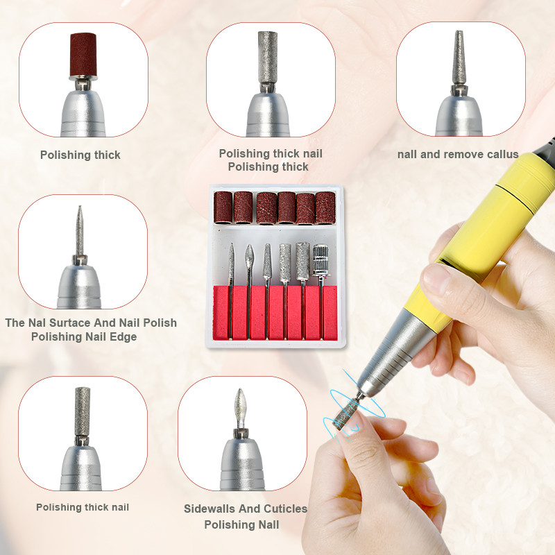 Burghiu electric pentru manichiura 6 buc Freze Set burghie Gel pentru îndepărtarea cuticulelor Mașină pentru pedichiură Instrument electric pentru găurit unghii