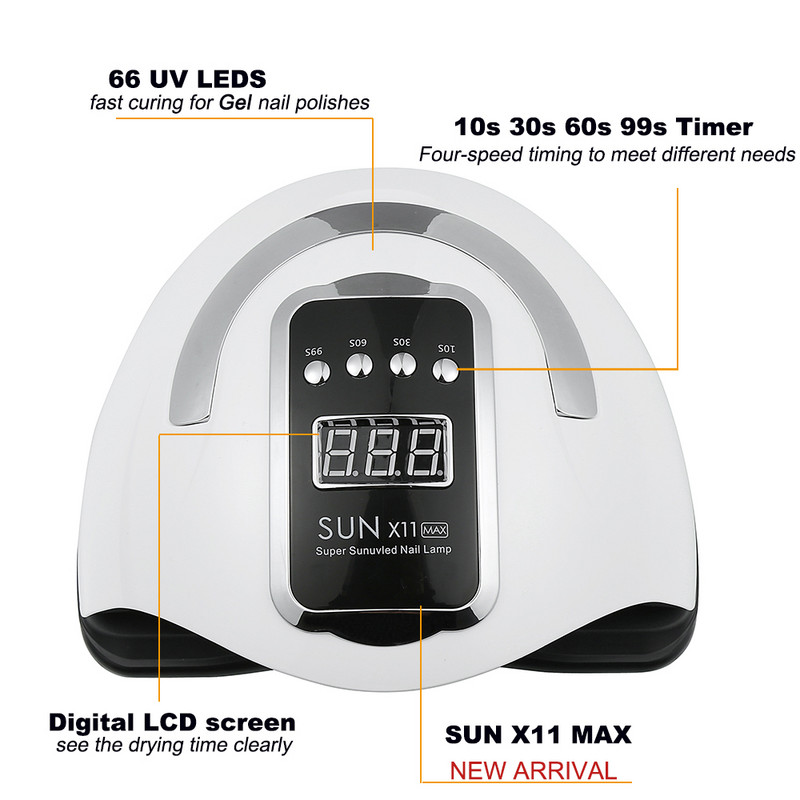 SUN X11MAX LED UV lámpás körömszárító 66 LED professzionális géllakk szárításához 10/30/60/99s időzítő automatikus érzékelős körömművész
