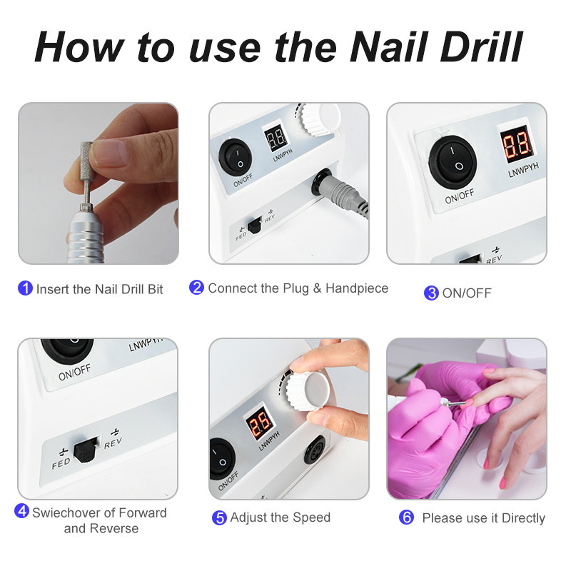 35000 RPM elektrinė nagų gręžimo mašina manikiūro pedikiūro dildės Įrankių rinkinys Nagų poliravimo šlifavimo glazūravimo mašina geliniam lakavimui