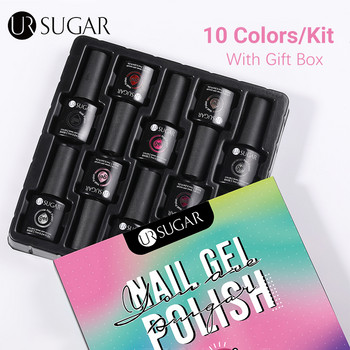 UR SUGAR 10 τμχ Nude Pink Glitter Nail Gel Ολόκληρο σετ Sequin Gel Polish Semi Permanent Soak Off UV LED Gel Vernish Manicure