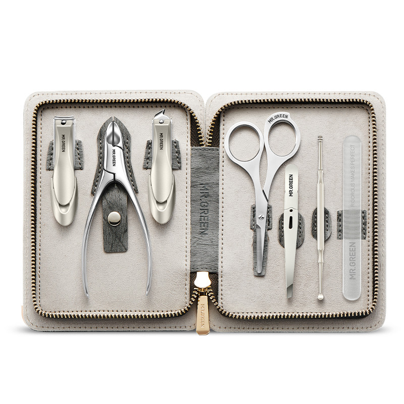 MR.GREEN Set za manikuru s kožnom torbicom 7 u 1 Profesionalni set alata za njegu stopala i lica Kompleti škarica za nokte od nehrđajućeg čelika Poklon