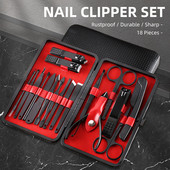 18 dalių nagų kirpimo mašinėlių rinkinys su antakių formavimo peiliuku, nerūdijančio plieno profesionalia nagų kirpimo mašinėle