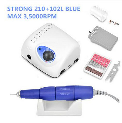 35K/40K/45K hiteles 65W elektromos körömfúrógép Strong 210 plus 105L 102L 2,35mm modell manikűr pedikűr körömreszelő