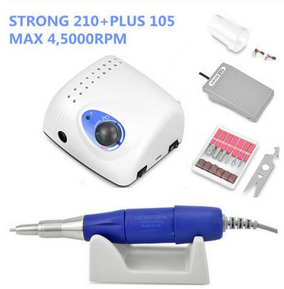 35K/40K/45K hiteles 65W elektromos körömfúrógép Strong 210 plus 105L 102L 2,35mm modell manikűr pedikűr körömreszelő