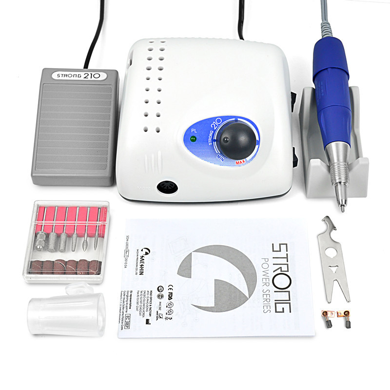 35K/40K/45K hiteles 65W elektromos körömfúrógép Strong 210 plus 105L 102L 2,35mm modell manikűr pedikűr körömreszelő