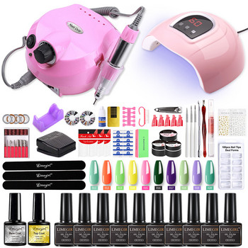 Σετ μανικιούρ Nail Kit Σετ βερνικιού gel 120/80/54W UV led Lamp With Gel Varnish Set Nail Drill Kit Εργαλειοθήκη Μανικιούρ Κιτ επέκτασης νυχιών