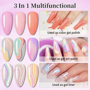 BOZLIN 8ML Summer Pastel Liner Gel Kit Nail Art Painting Gel Polish Πολύχρωμο ημιμόνιμο βερνίκι Soak Off UV Gel μεγάλης διάρκειας