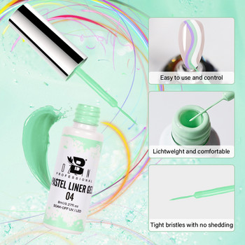 BOZLIN 8ML Summer Pastel Liner Gel Kit Nail Art Painting Gel Polish Πολύχρωμο ημιμόνιμο βερνίκι Soak Off UV Gel μεγάλης διάρκειας