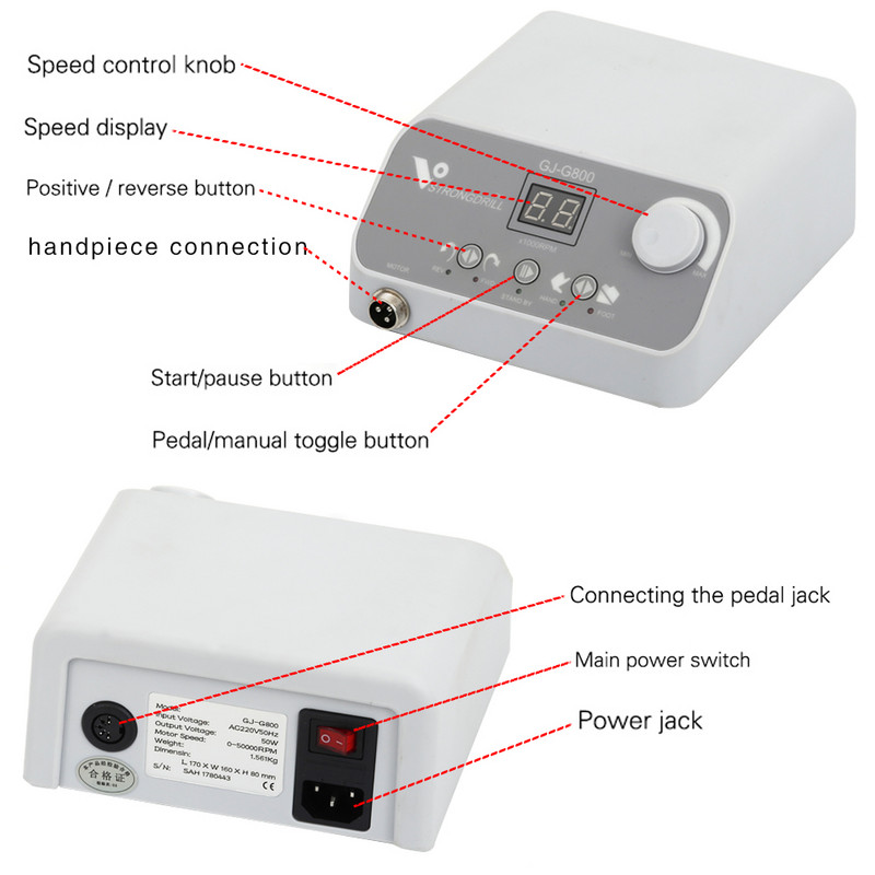„Strong Drill“ nešiojamasis 50 000 aps./min bešepetis nagų gręžtuvas poliravimo staklės mikro variklis GJ-G800 su lengvu rankiniu įrankiu, skirtas nagų salonams