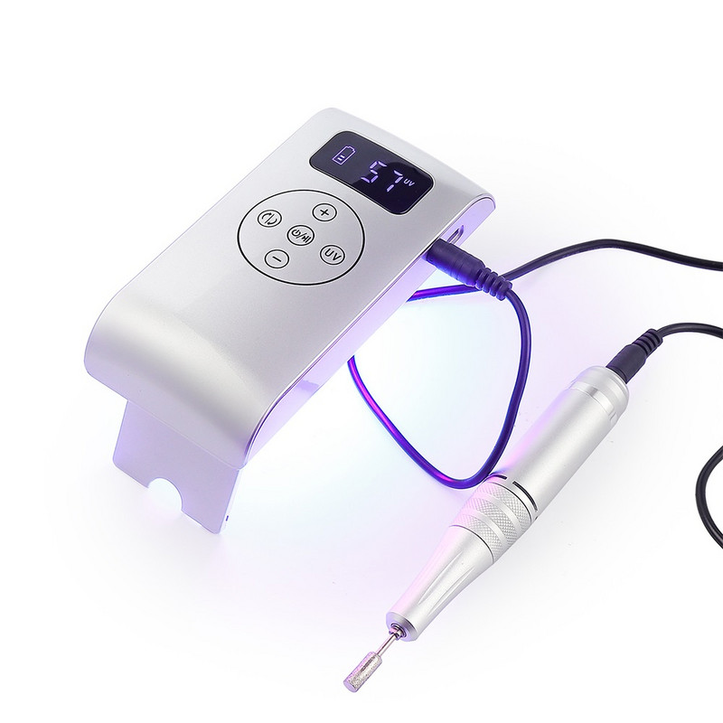Mașină de găurit unghii 2 în 1 și lampă UV pentru unghii 35000RPM Polizor de unghii Freză pentru manichiură Lampă pentru unghii cu uscare rapidă fără fir