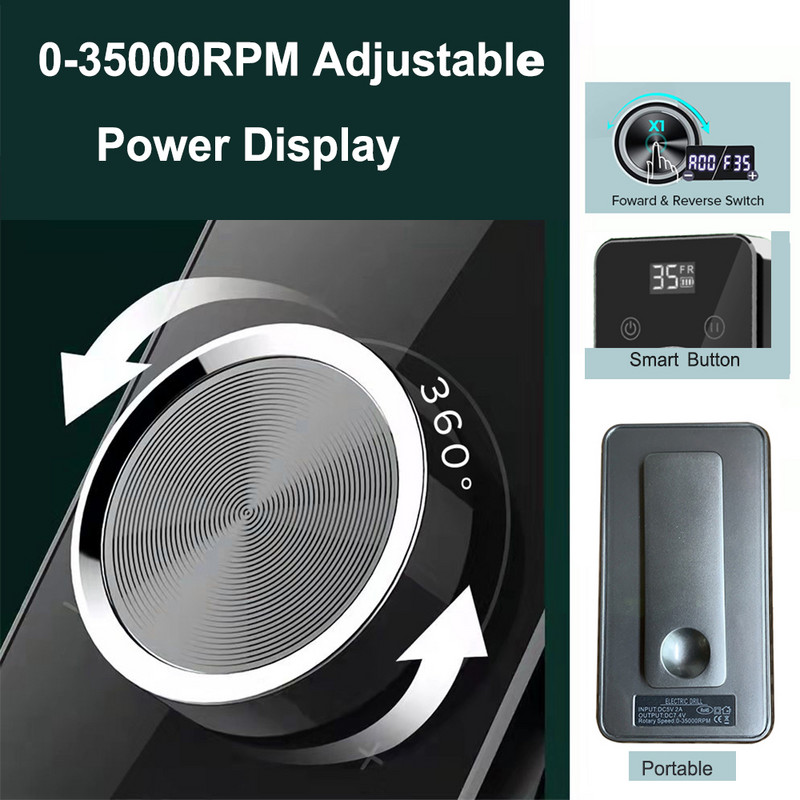 Nagų gręžimo mašina 35000 RPM įkraunama belaidė manikiūro mašina nagams Importo variklis Profesionalus elektrinis nagų šlifuoklis