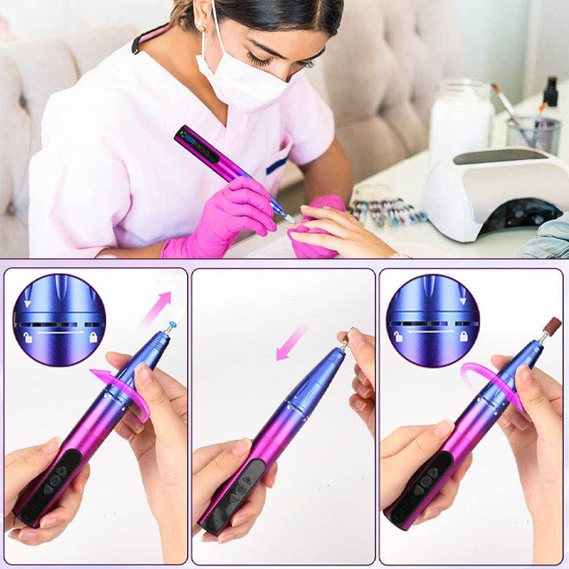 30000 RPM belaidė elektrinė nagų gręžimo mašina Profesionalus šlifuoklis nagams Įkraunamas manikiūro rašiklis pedikiūrui, geliniam poliravimui