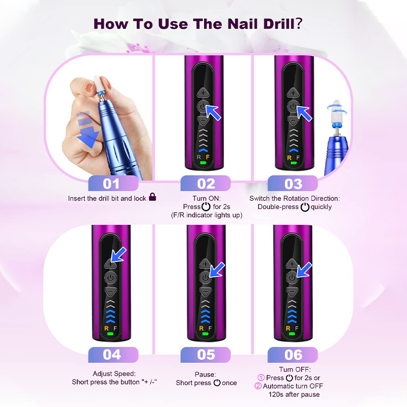 30000 RPM belaidė elektrinė nagų gręžimo mašina Profesionalus šlifuoklis nagams Įkraunamas manikiūro rašiklis pedikiūrui, geliniam poliravimui