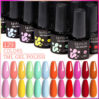 Σετ βερνικιού νυχιών LILYCUTE 129 Colors Glitter Semi Permanent Hybrid Gel Varnish Base Top Coat Soak Off UV LED DIY Nail Art Kit