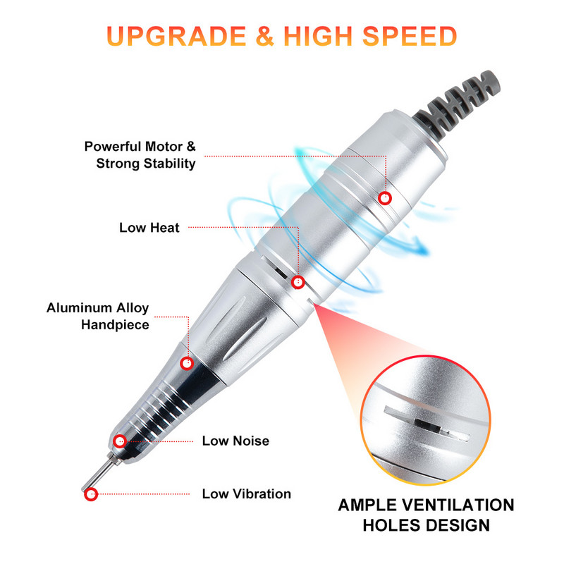 Naujas rankinis instrumentas 35000 RPM elektrinis nagų gręžimo staklių rinkinys Elektrinis manikiūro staklių rinkinys Priedų pedikiūro rinkinys Ceram