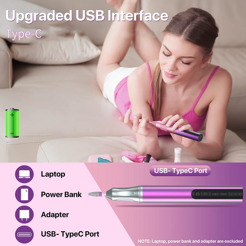 NAUJA 20000 RPM belaidė nagų gręžimo mašina Elektrinė nagų šlifuoklis Belaidis įkraunamas manikiūro staklės frezavimo pjovimo staklės