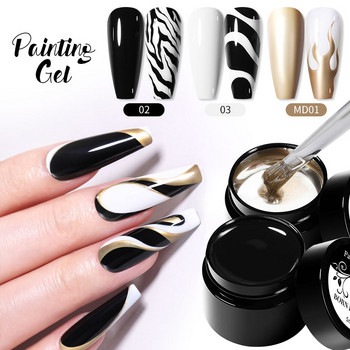 BORN PRETTY 4Bottles 2 in 1 Nail Painting Gel Set Black White Paint Hybrid Varnishes Drawing Painting UV LED Nail Painting Gel Polish