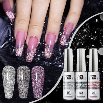 BOZLIN 12 τμχ Reflective Glitter Line Gel Nail Polish Kit Sparkling Holographic Soak Off Semi Permanent Color Σετ τζελ νυχιών