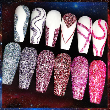 BOZLIN 12 τμχ Reflective Glitter Line Gel Nail Polish Kit Sparkling Holographic Soak Off Semi Permanent Color Σετ τζελ νυχιών