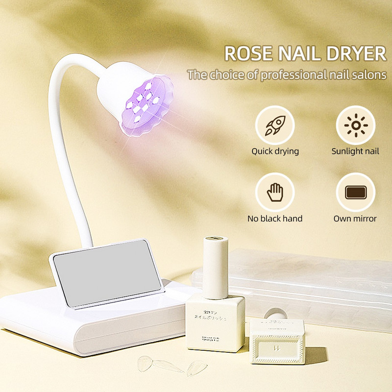 Uscător de unghii cu trandafiri cu oglindă Mini lampă LED pentru unghii Lipici pentru lac de manichiură pentru unghii false Uscator rapid cu lumină UV Uscător de unghii pliabil cu lumină UV