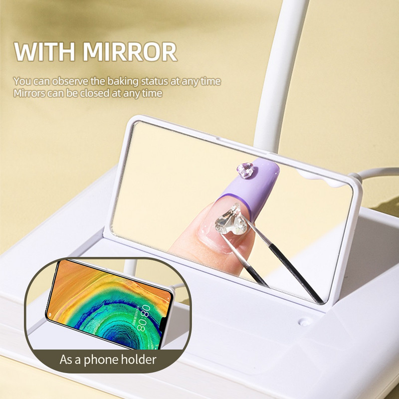 Uscător de unghii cu trandafiri cu oglindă Mini lampă LED pentru unghii Lipici pentru lac de manichiură pentru unghii false Uscator rapid cu lumină UV Uscător de unghii pliabil cu lumină UV