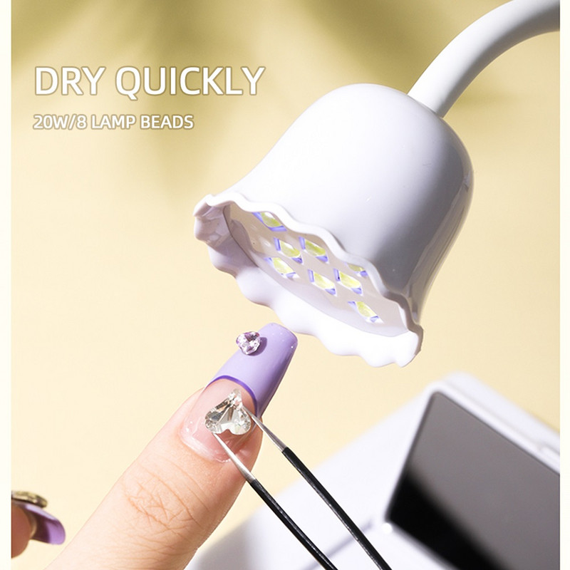 Uscător de unghii cu trandafiri cu oglindă Mini lampă LED pentru unghii Lipici pentru lac de manichiură pentru unghii false Uscator rapid cu lumină UV Uscător de unghii pliabil cu lumină UV