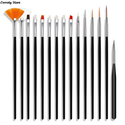 15 vnt Profesionalus nagų dailės šepetėlių rinkinys manikiūrui Kalnų krištolo akrilo dažų šepetėlių rinkinys UV gelio lako nagų pamušalo rašiklio gradientas