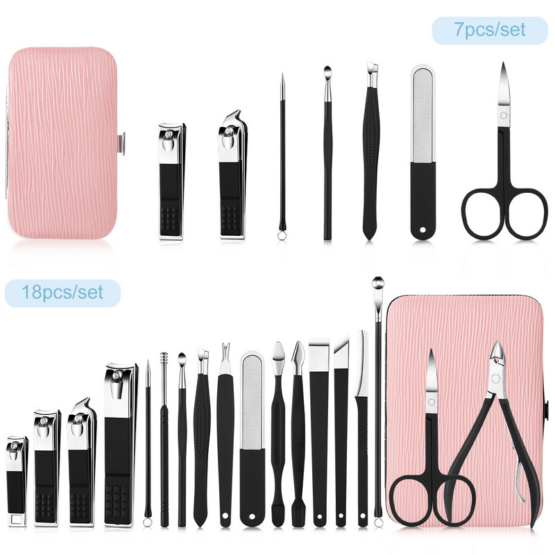 Set škarica za nokte od 7/18 komada Nova nadogradnja Crni Rezač za nokte od nehrđajućeg čelika visoke kvalitete Oštre škare za pedikuru Set alata za manikuru