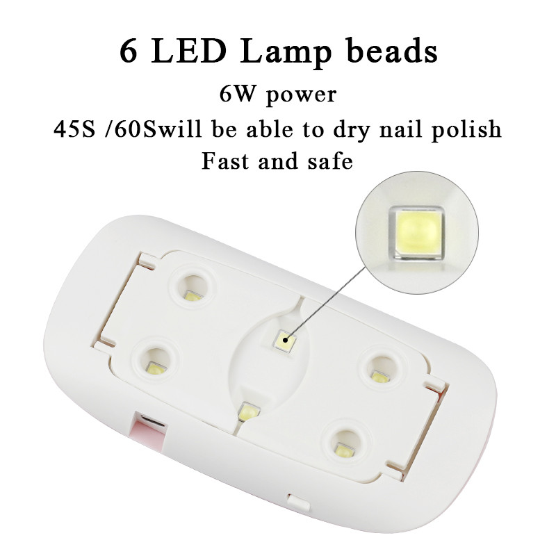 Mini körömszárító lámpa 6w köröm felszerelés hordozható USB interfész biztonságos és kényelmes otthoni használatra Fehér rózsaszín LED UV lámpa