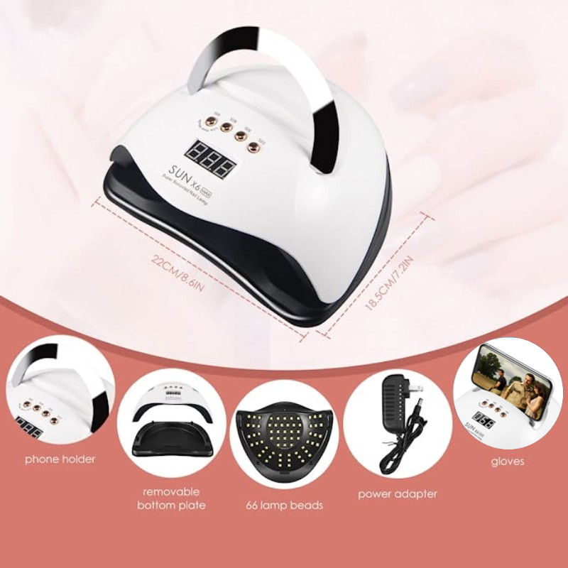 SUN X6 MAX nagų džiovintuvas LED nagų lempa UV lempa, skirta sukietinti visus gelinius nagų lakus su judesio jutikliu manikiūro pedikiūro salono priemone