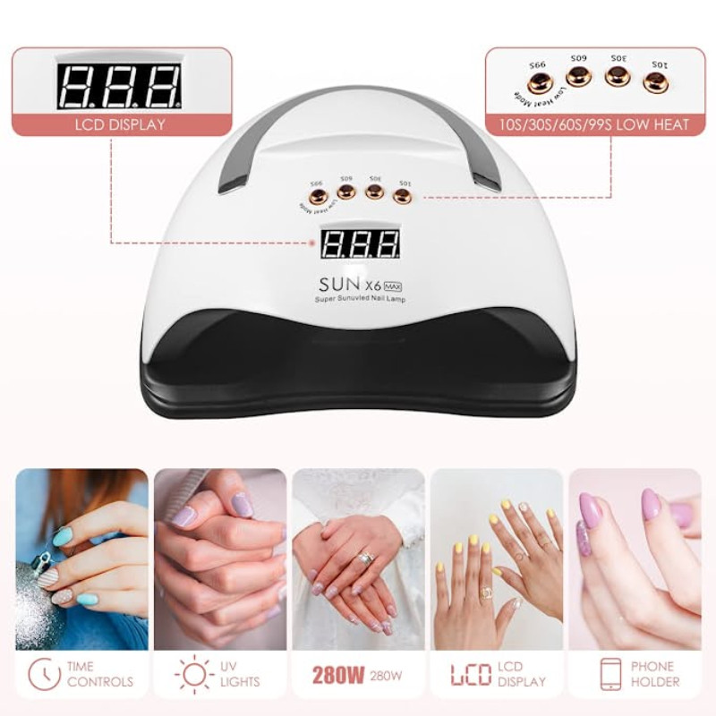 SUN X6 MAX nagų džiovintuvas LED nagų lempa UV lempa, skirta sukietinti visus gelinius nagų lakus su judesio jutikliu manikiūro pedikiūro salono priemone
