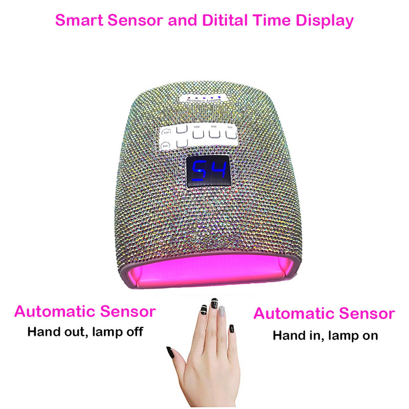 Bling Rhinestones Vezeték nélküli újratölthető UV LED körömlámpa zselélakk kikeményítő maquina de unha em gél secador UV Cabine Nail Tools