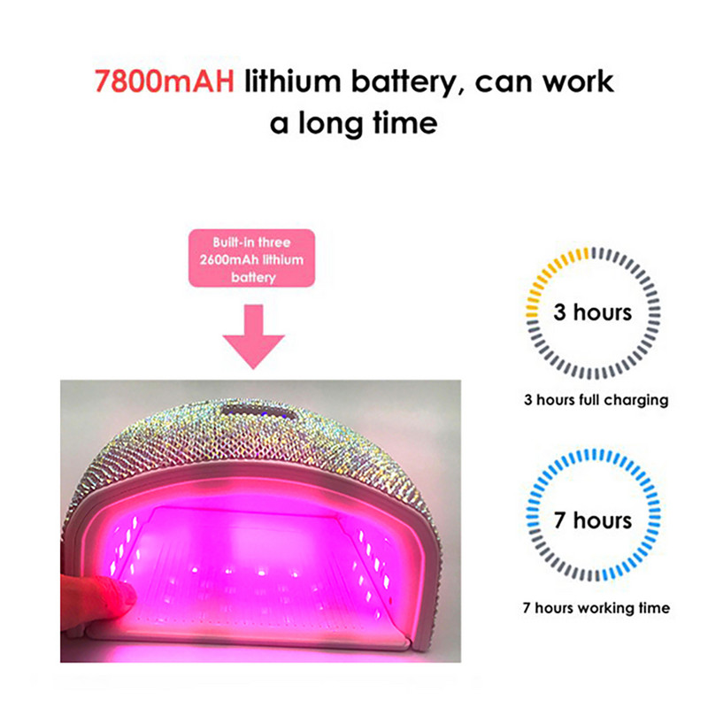 Bling Rhinestones Vezeték nélküli újratölthető UV LED körömlámpa zselélakk kikeményítő maquina de unha em gél secador UV Cabine Nail Tools