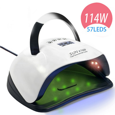 Lampă LED pentru unghii, 114W, 57 buc. Uscător de unghii Lampă UV LED cu două mâini, pentru întărirea lacului de unghii cu gel cu instrument de salon de manichiură cu senzor de mișcare
