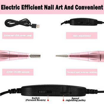 Електрическа машина за бормашина за нокти, преносима 35000RPM USB бормашина за маникюр, набор от писалки за фрезоване на гел за нокти, полиране, инструмент за салон за нокти