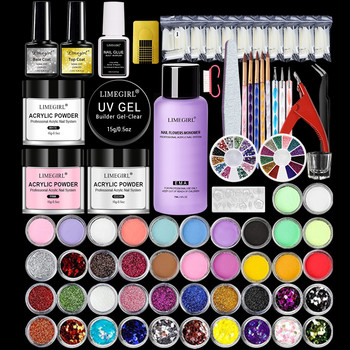 Acrylic Nail Kit Nails Acrylic Powder Set Manicure Kit Profesional with Liquid Monomer Brush Nail Tips for Nail Extension