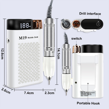 Машина за пробиване на нокти LCD дисплей Преносим акумулаторен комплект фрези за маникюр Пили за нокти Свредла Инструменти за премахване на гел лак
