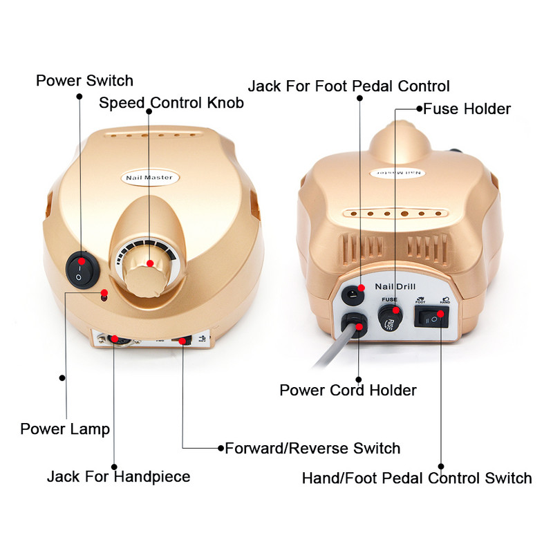 35000 RPM elektrinė nagų gręžimo mašina, skirta profesionaliam manikiūro nagų poliruokliui šlifuoti nagus priedai