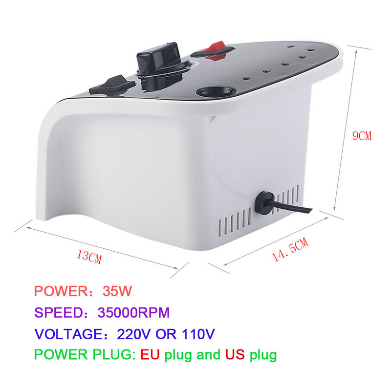35000 RPM elektrinė nagų gręžimo mašina, skirta profesionaliam manikiūro nagų poliruokliui šlifuoti nagus priedai