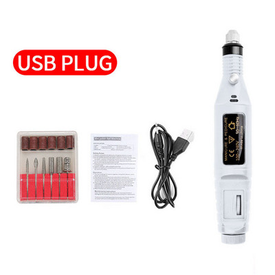 LULAA USB Plug Машина за пробиване на нокти Електрическа фреза за маникюр Комплект за гел лак за нокти Инструмент за маникюр Аксесоари за нокти